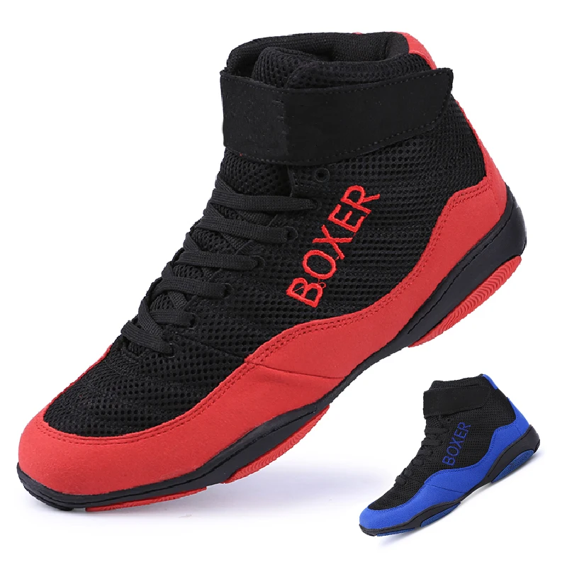 Zapatos de lucha libre auténticos Unisex para hombres, zapatos de entrenamiento, suela muscular de vaca, botas con cordones, zapatillas de boxeo