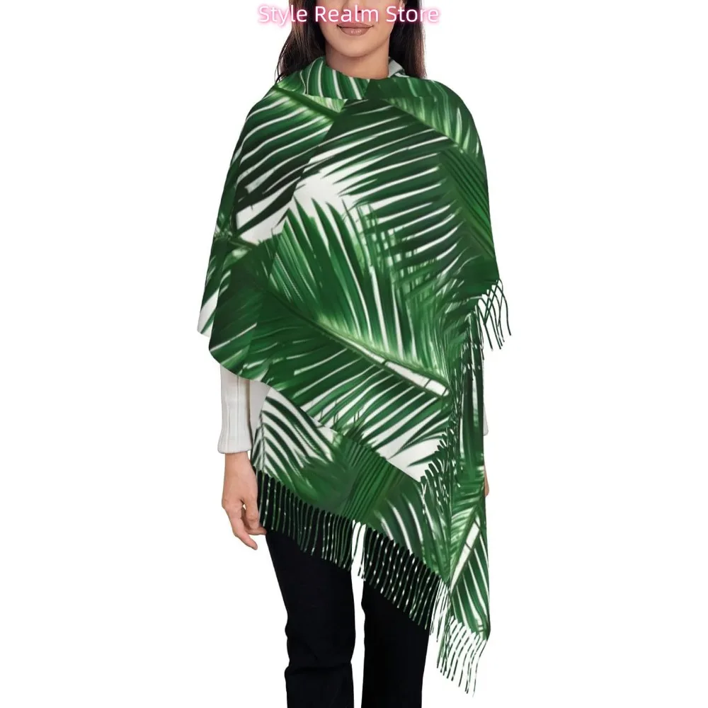 

Зеленый пальмовый лист с принтом, женский модный зимний шарф, мягкий длинный стиль, теплая шаль, шарфы, накидки