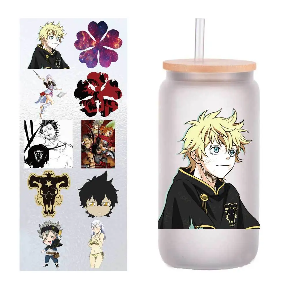 

10 pieces/pack of black five-leaf clover Astayouno UV transfer stickers Crystal label Cup stickers customized