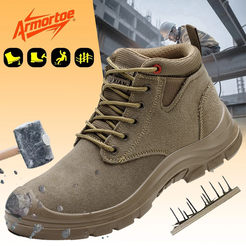 

ArmorToe Heat Resistant Suede Leather Work Boots Steel Toe Fleece Lined Anti-Impact Puncture Proof Welding Safety #Armor2768