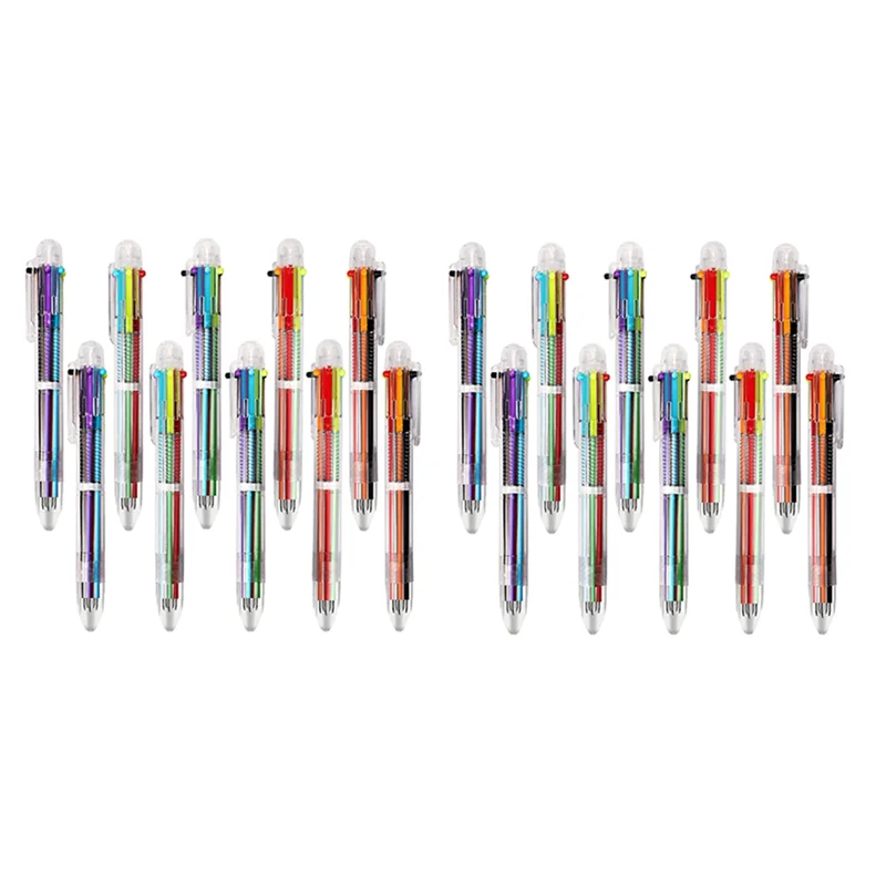 

AM-20 Pack Ballpoint Pen 6-In-1 Multicolor Retractable Ballpoint Pens 0.5Mm Colorful Ink Pen Multi Color Pen For School