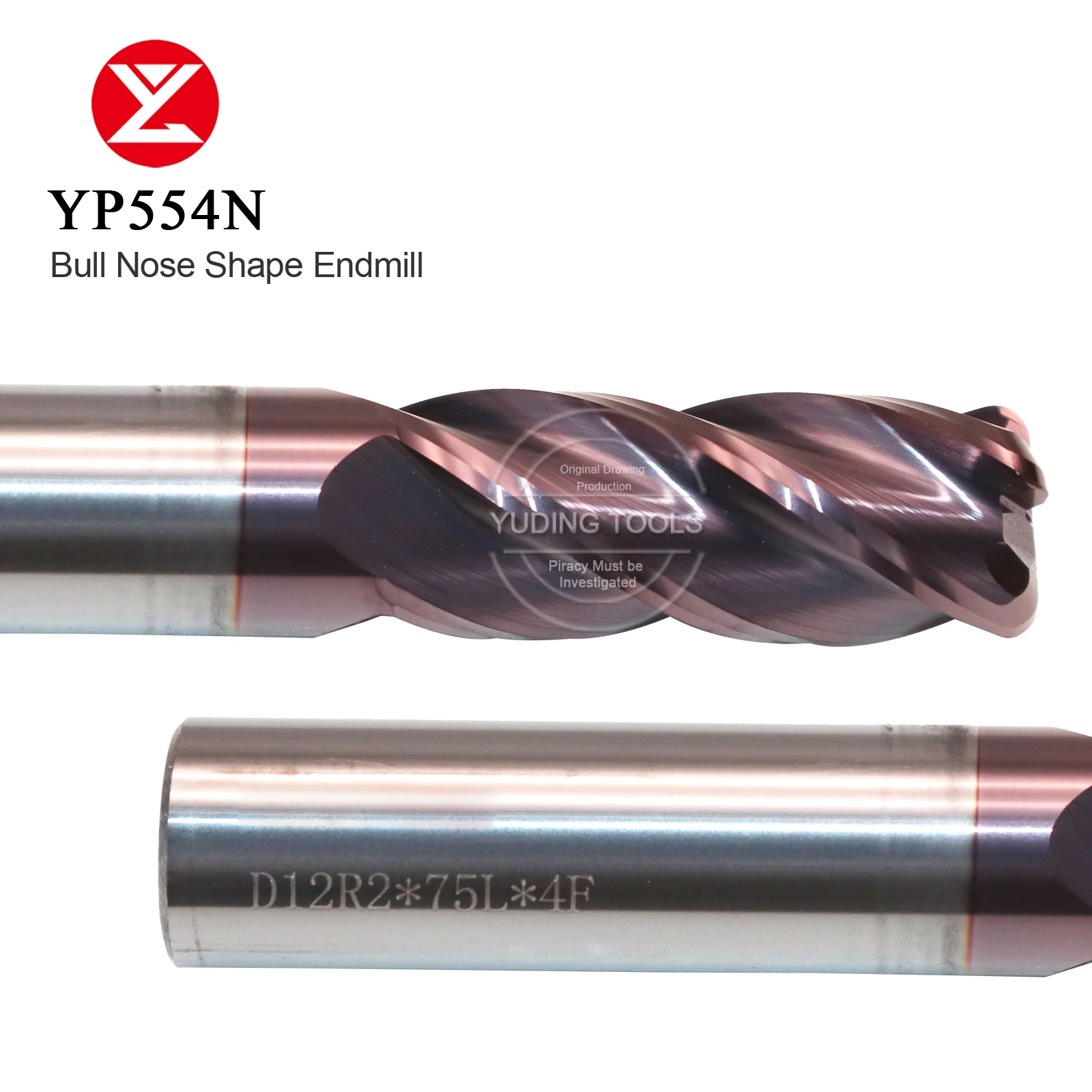 CNC HRC55 4Flute Bull Nose Solid Carbide Endmill With Radio Corner For Genernal Milling Cutter Materail R0.2 R0.5 R1.0