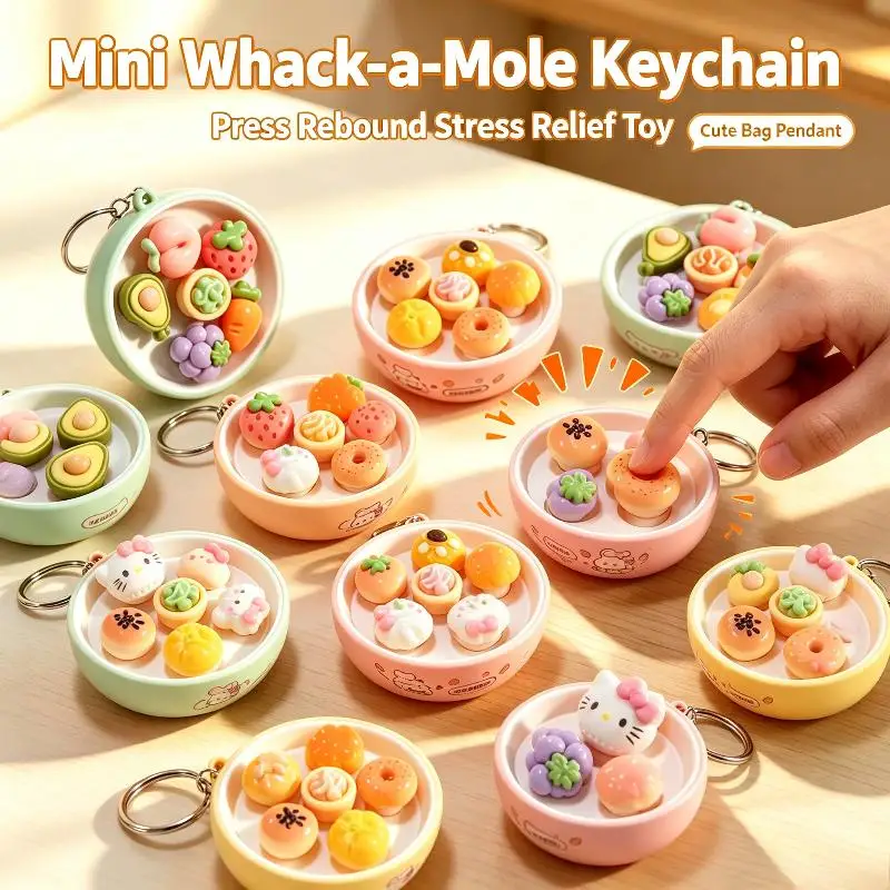 Cute Mini Simulation A Mole Press Keychain Portable Stress Relief Rebound Press Fidget Toy for Friends