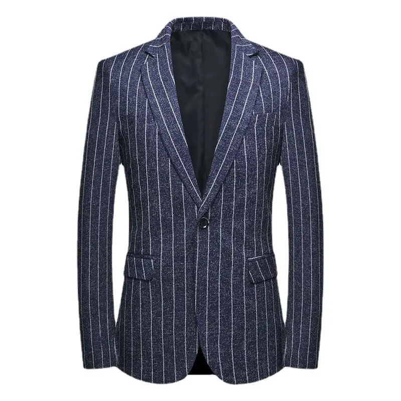 Casaco de blazer formal masculino, estilo coreano, listras xadrez, terno justo, jaqueta de negócios masculina, roupa casual masculina, moda, outono, inverno