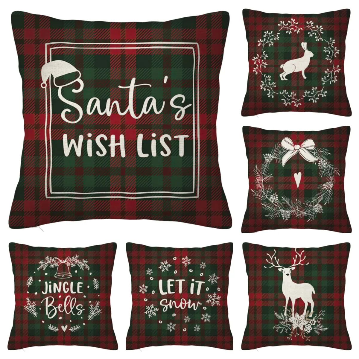 Christmas decoration red and green faro plaid pillowcase home decoration living room sofa cushion cover 50*50 40*40 45*45 60*60