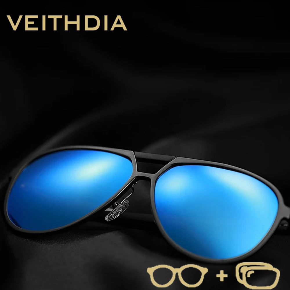 VEITHDIA Brand New Custom Prescription Pilot Sunglasses UV400 Polarized Photochromic Mirror Lens Glasses Myopia Eyewear P68500