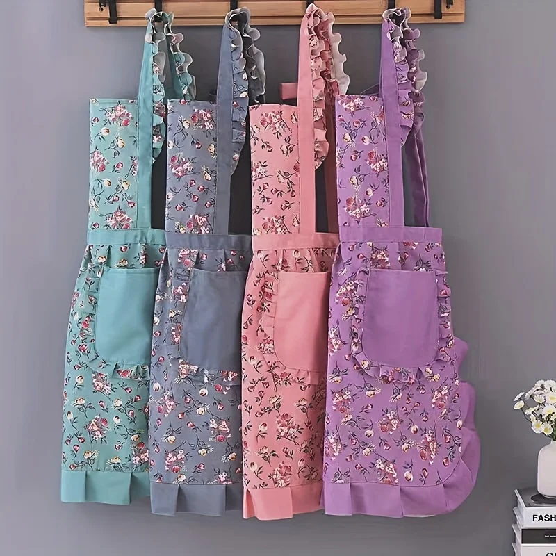 

Набор из 4 тканых фартуков с цветочным принтом для женщин, винтажный стиль, для кухни, садоводства, рисования, праздников