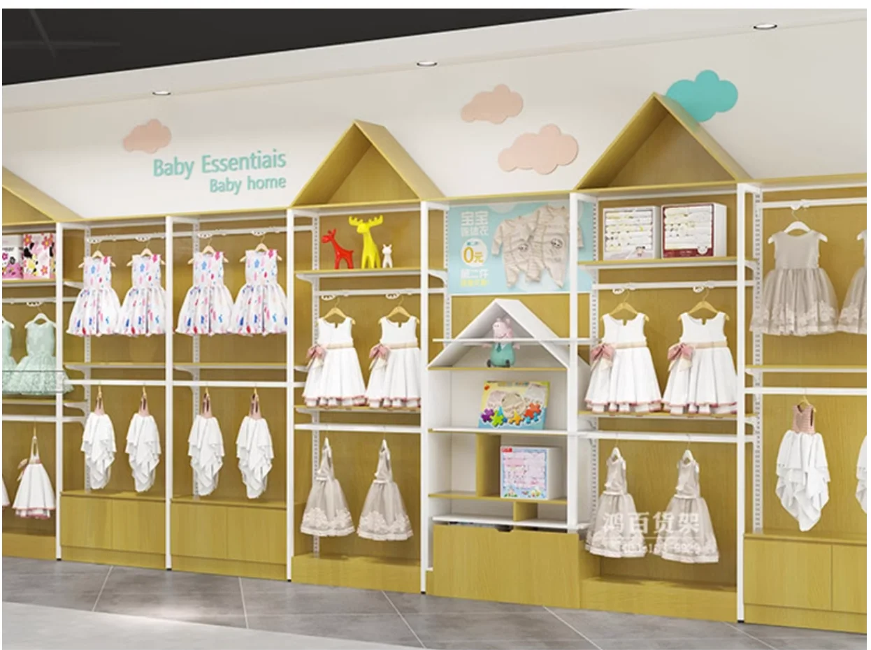 Supermarket maternal and child store shelves baby clothes hanging clothes display rack pregnant and baby products milk powder co