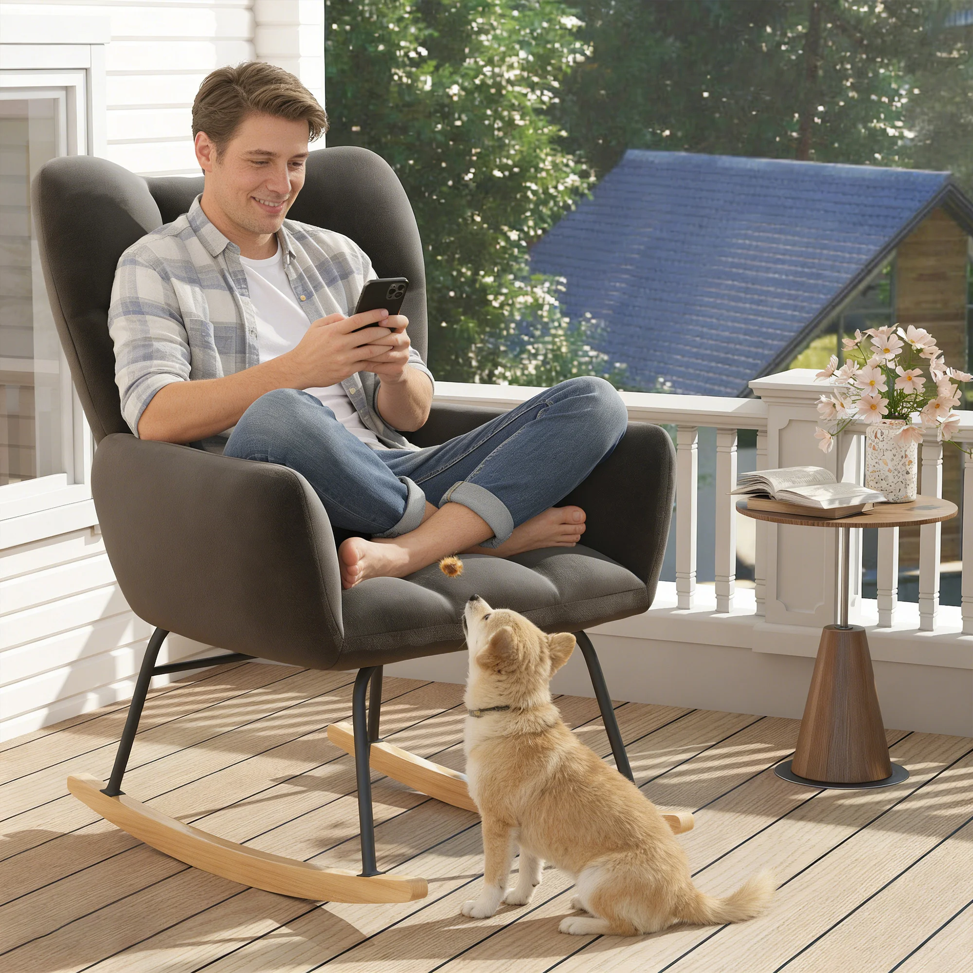 TUAREX High Back Nursery Rocking Chair, Modern Upholstered Glider Rocker, Comfy Indoor Accent Armchair for Bedroom Living Room