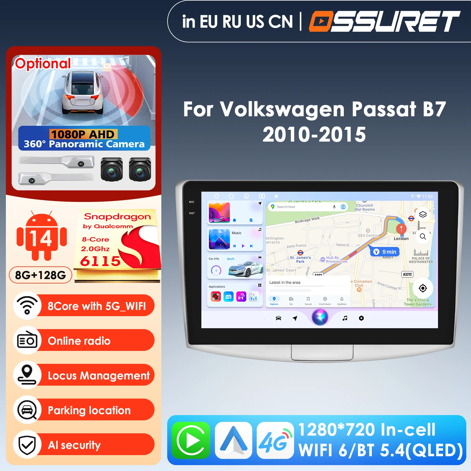 

9-дюймовая умная автомобильная система с голосовым управлением AI для Volkswagen VW Passat B6 B7 B8 CC 2007-2021, автомобильный мультимедийный плеер, стереосистема, CarPlay, 4G, WIFI, FM, RDS