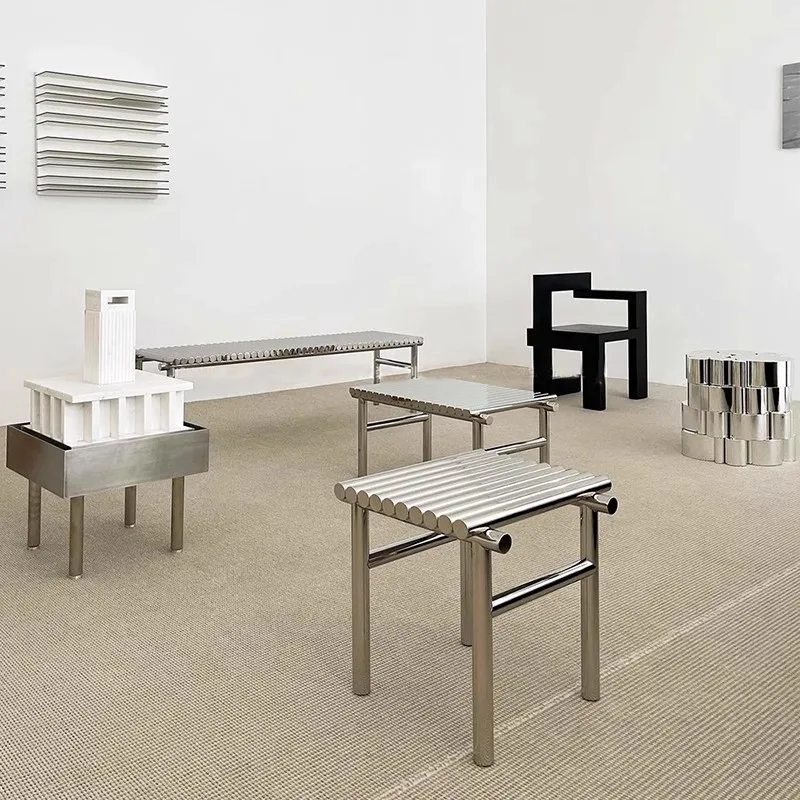 Nordic Light Luxury Style Decoration Furniture Stainless Steel Shoe-Changing Stool Outdoor Leisure Bench Customized 50x40x48cm