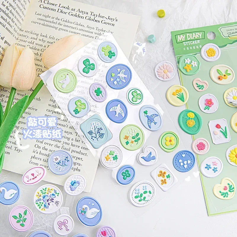 18Pcs Cute Cartoon Wax Seal Stamp 3D Sticker Scrapbooking Journal Planner DIY Deco Paster Kids Stationery Decal Envelope Sealing