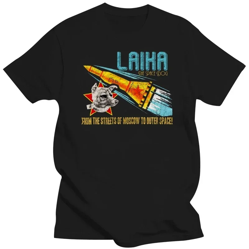 Hot Sale Laika Space Dog Soviet Union T-shirt Ussr Russia Sputnik 2 Moscow Retro Short Sleeve Man T Shirt Funny Fashion Tees