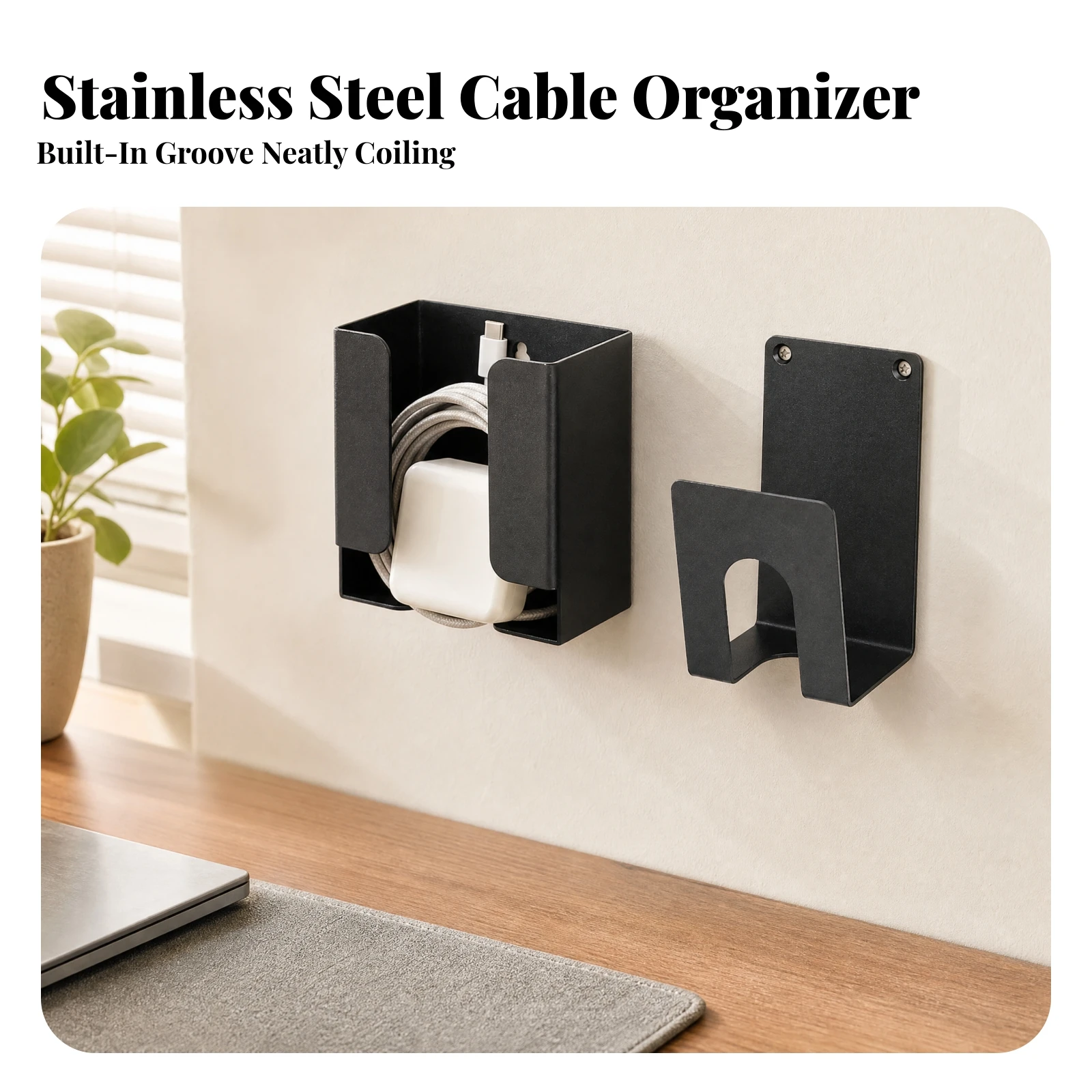 Wall-Mounted Charger Organizer Heavy Duty Stainless Steel EV Cable Organizer Bracket Wipe-Clean for Garage, Workshop