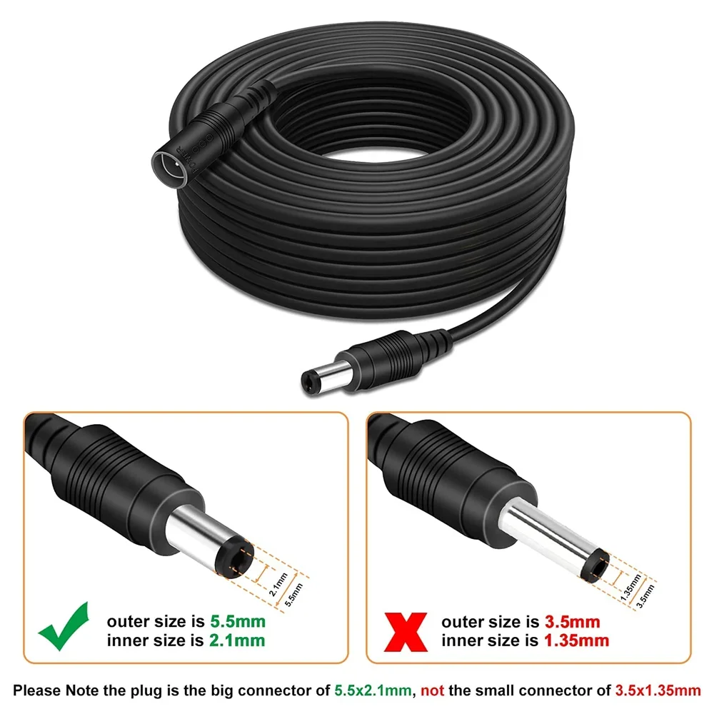 DC Extension Cable 5.5mm x 2.1mm Power Supply Extended Cord Female to Male Plug Adapter Extender Lead for Camera