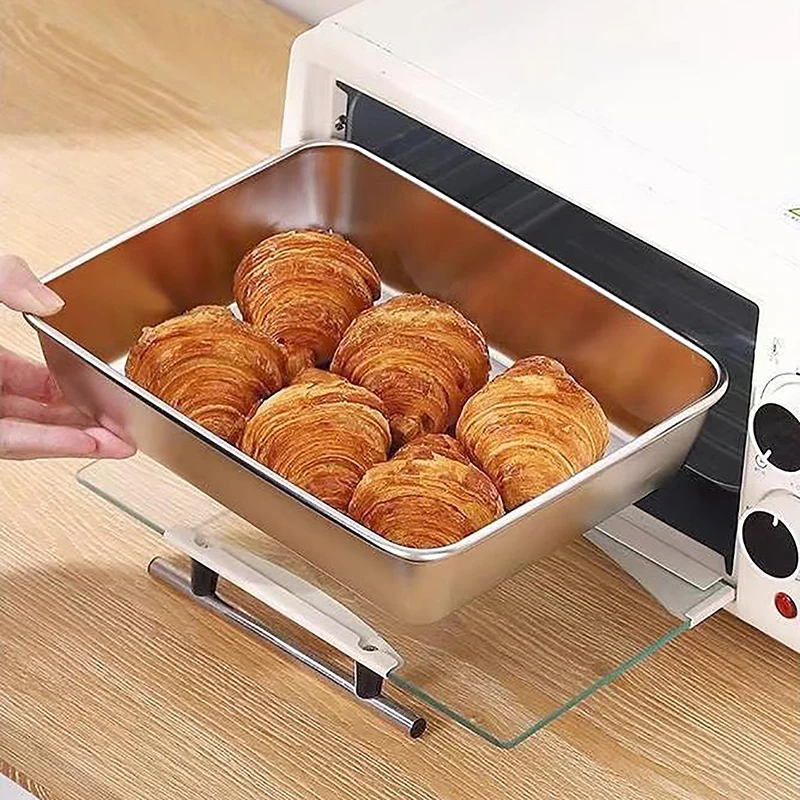 Stainless Steel Square Plate With Lid Rectangular Food Storage Pan Commercial Dish Tray Large Freshing Lunch Box Container