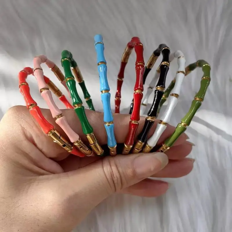 Colorful Stainless Steel Bracelet Trendy Bamboo Joint Enamel Bangle Unique Jewelry for Women Friends Gift