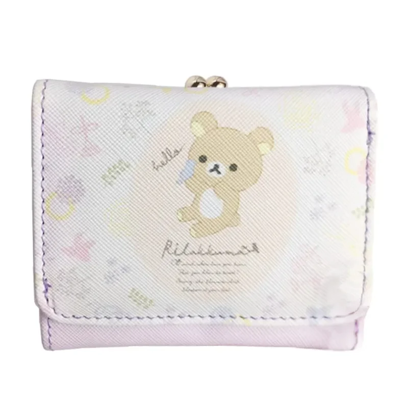 Cute Rilakkuma Wallet Purse Cartoon Bear Leather Short Wallets for Women Ladies Anime Kawaii Small Purses Money Clips Bag