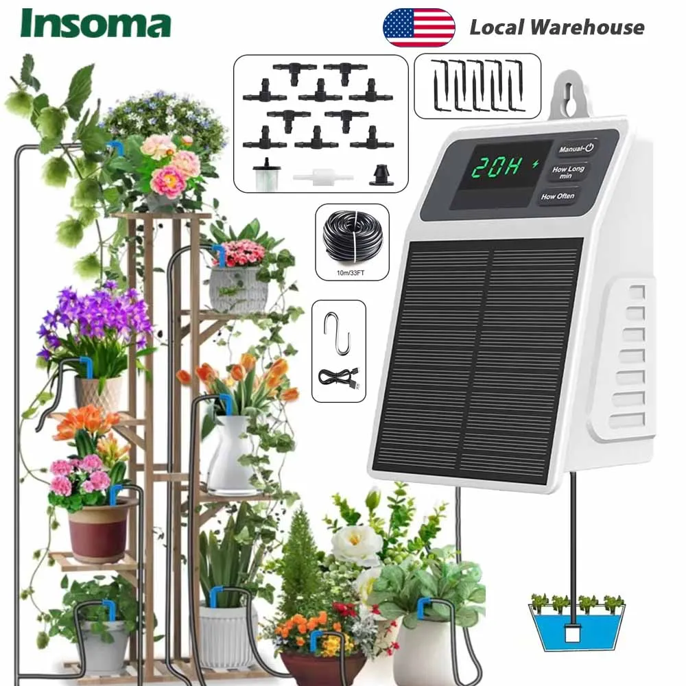 INSOMA Solar Drip Irrigation Programmer Automatic Watering Plants Supplies for Greenhouse and Home Balcony Hang Plants Water Timer
