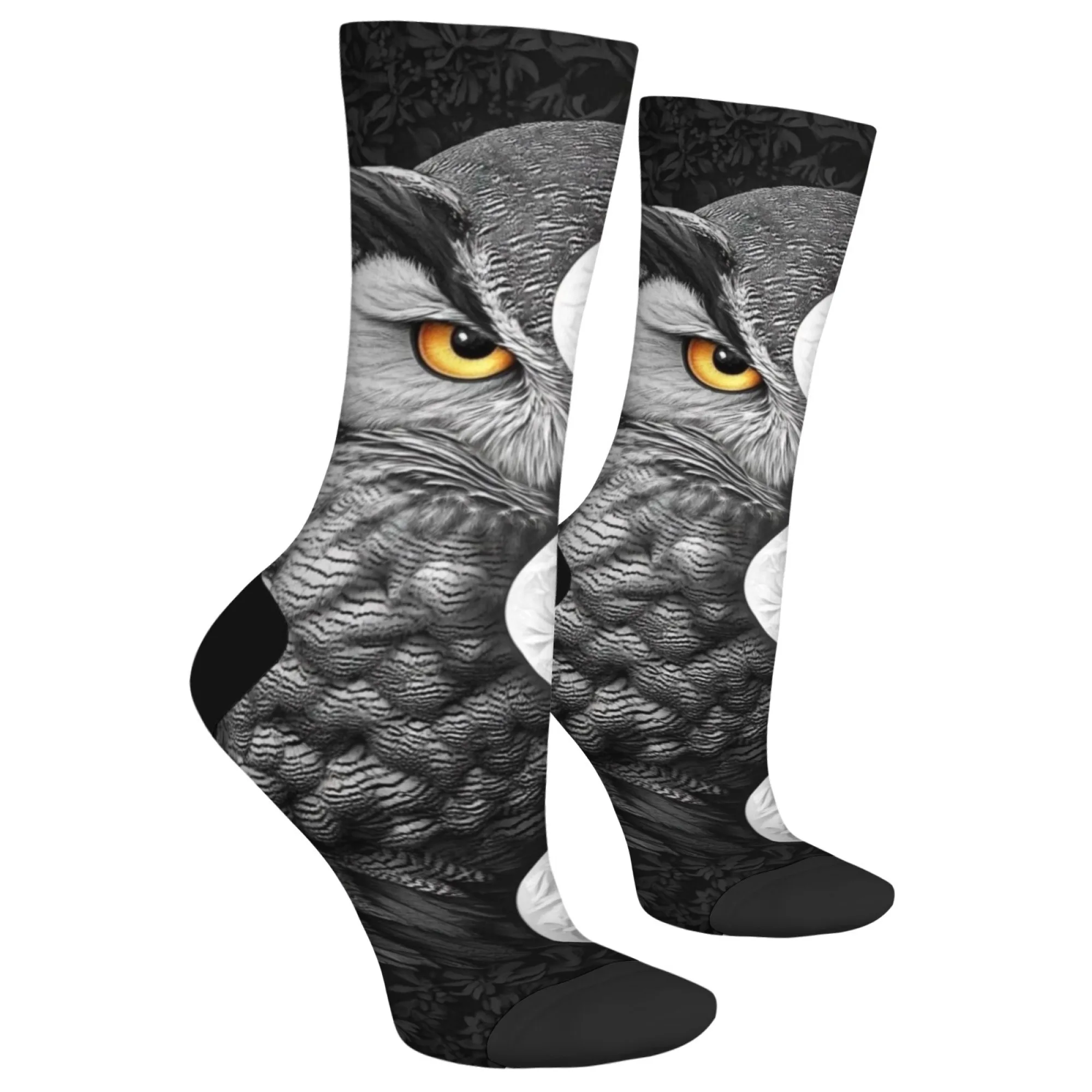 흑백 올빼미 남성용 양말 창의적인 예술 디자인 참신하고 재미있는 해피 크루 양말 하라주쿠 레트로 캐주얼 패션 스포츠 양말