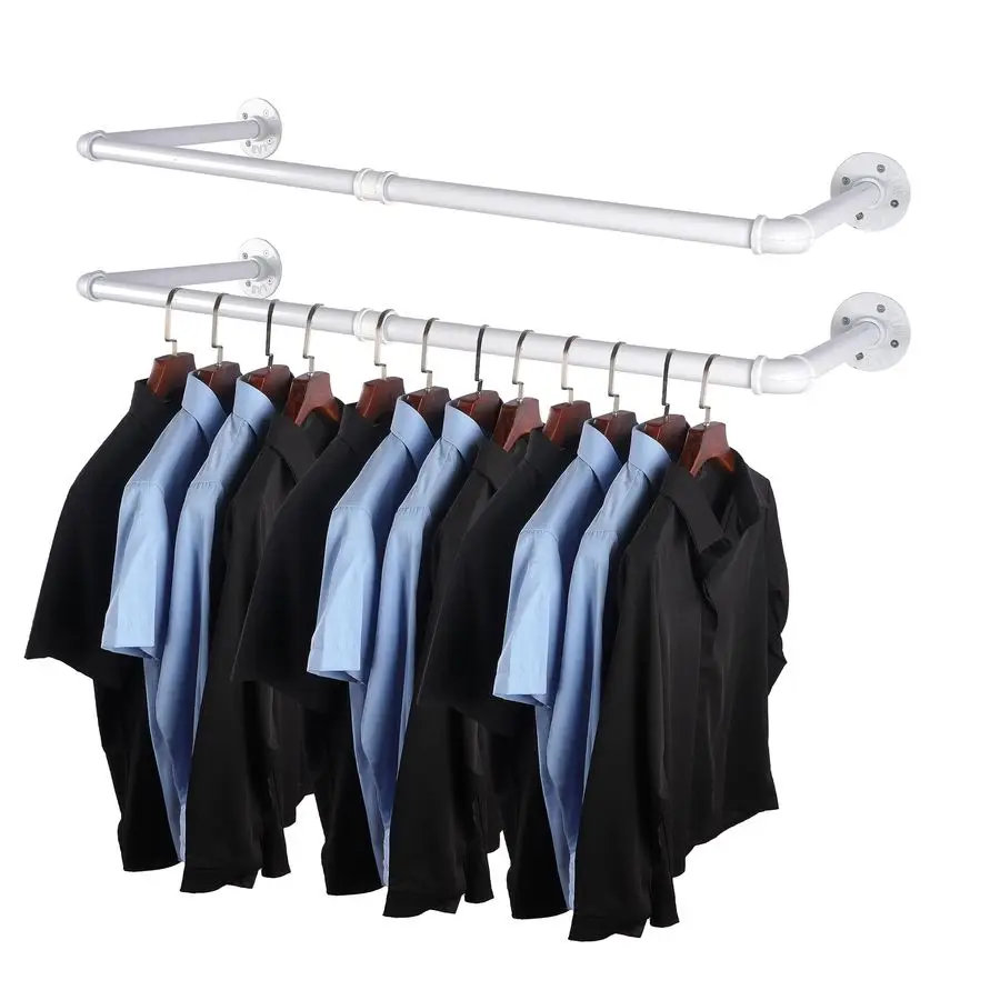 

Комплект из 2-х промышленных настенных вешалок для одежды из труб, белые, 34,5 дюйма, многофункциональные, для хранения одежды