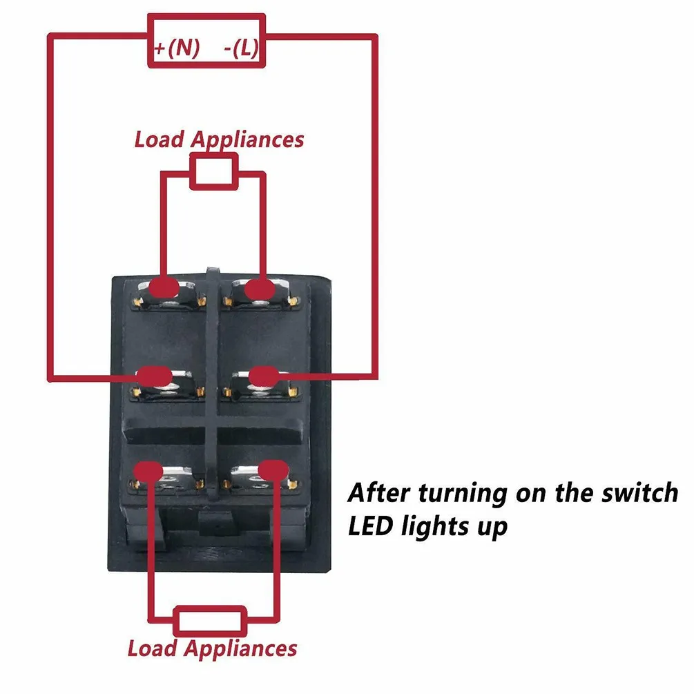 1 Pc Switch DPDT ON-ON Rocker Switch W/RED Neon Lamp KCD2 16A/250VAC 12/250/125volts Panel Mount Electrical Products Instrument