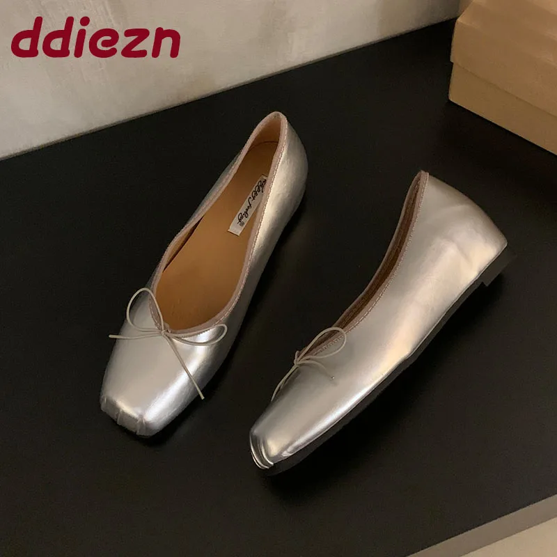 

2025 New Fashion Shallow Women Ballet Flats Shoes Female Butterfly-Knot Ladies Flats Shoes With Height Increasing Footwear
