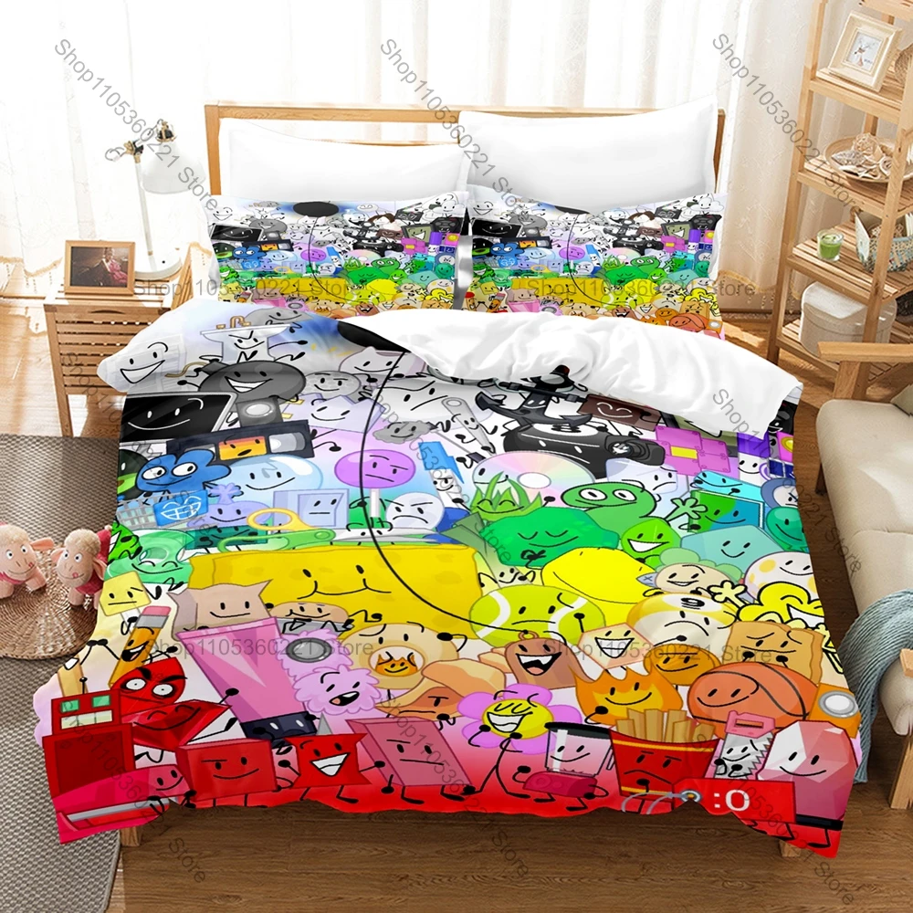 Jacknjellify BFDI Bedding Set 3Pcs Duvet Cover Pillowcase Twin Full Queen King Size Soft Anime Bed Set Battle for Dream Island