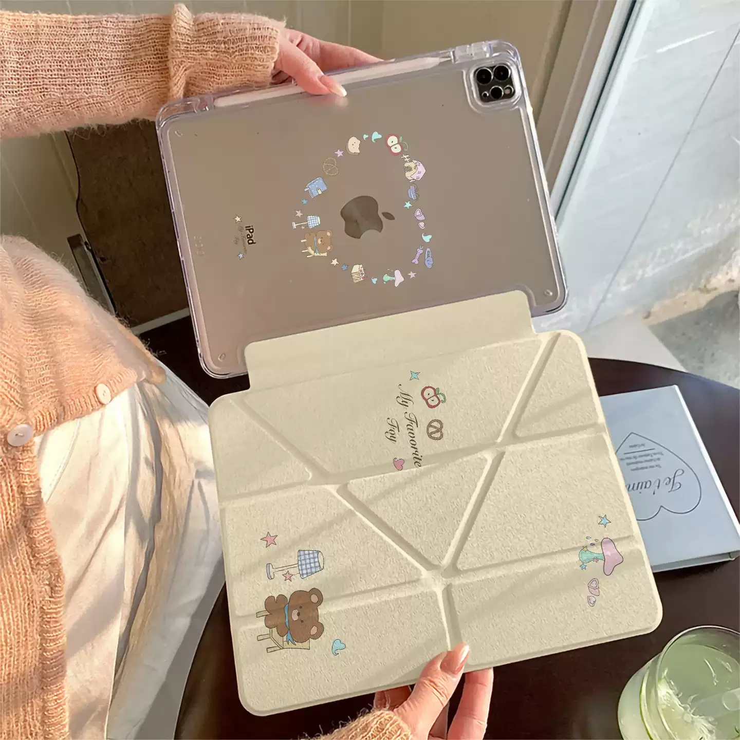 Ins Desk Lamp Bear Cute Tablet Case For iPad Pro 11 12.9 13 M2 M4 M3 M5 Shell 8.3 9.7 10.2 5/6/7/8/9/10/11th Air 2 3 4 5 6 Cover