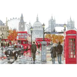 London Street Scenery Cross Stitch Set Aida 14ct 16ct 11ct White Canvas Fabric Embroidery Kit DIY Handmade Needlework Home Decor