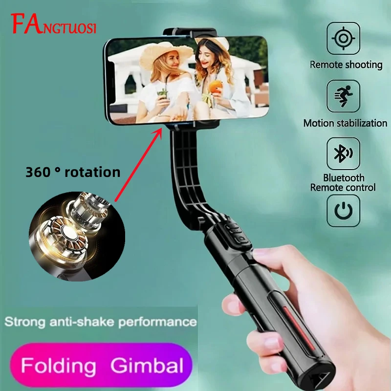 Stabilisateur de cardan portatif FANGTUOSI 360 °   Stabilisateur de rotation anti-secouement, bâton de Selfie, lumière de remplissage pour trépied stabilisateur de téléphone