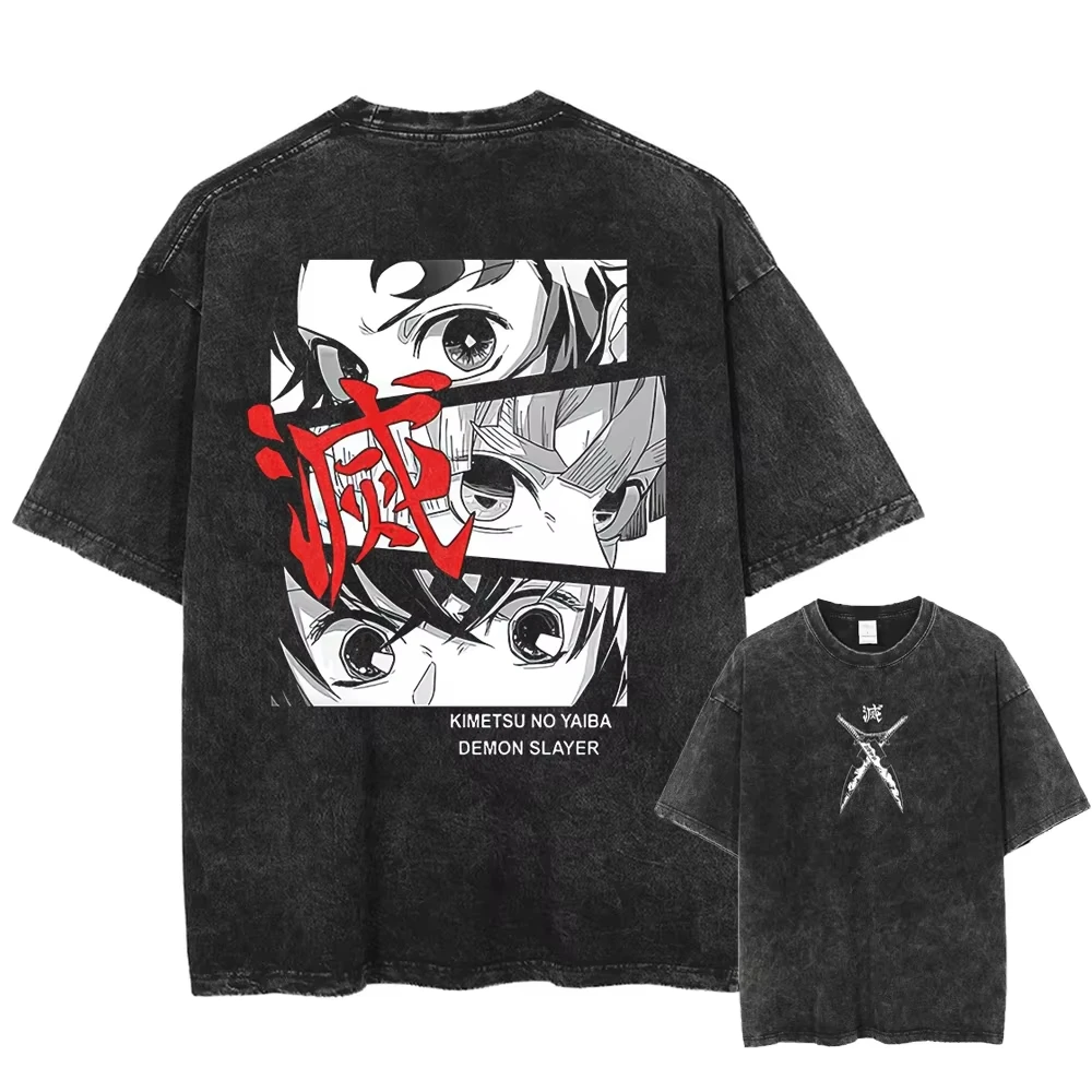 

Men's Vintage T-shirt Street Wear Oversized Japanese Anime Graphic T-shirt Summer Wash Black T-shirt Top High Quality T-shirt