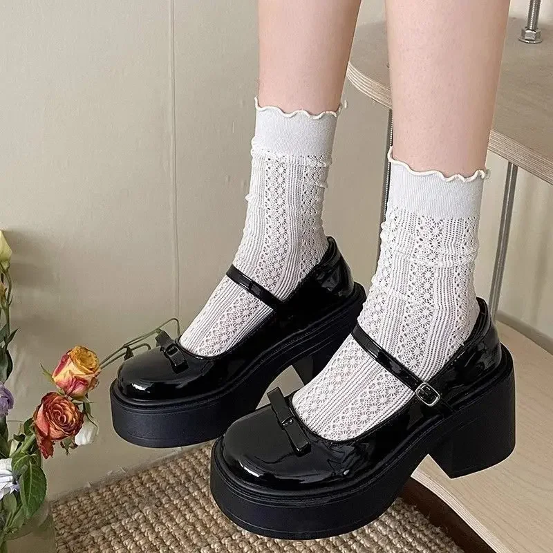 Vintage Black French Style High Heel Thick Bottomed Mini Shoes With Platform Sole Women's Winter 2024 New Arrival Single Shoe