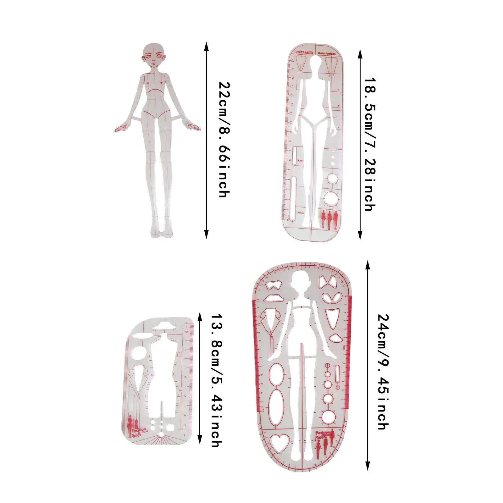 4Pcs Fashion Drawing Template Ruler Set Clothing Measuring French Curve Rulers for Dressmaking Tailoring Drafting New Designer