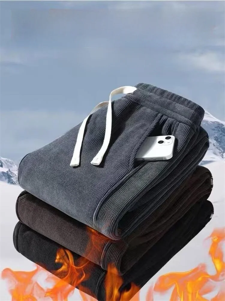 

Men's Corduroy Slim Fit Sports Pants Casual Leisure Trousers Autumn Winter Fleece Lined Large Size Sweatpants