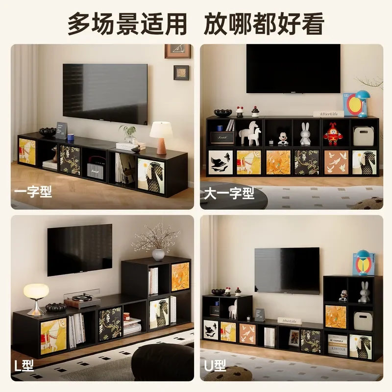 Living Room TV Cabinet Floor to Ceiling Storage Unit Free Combination Lattice Cabinet Integrated Wall Bookcase for Home