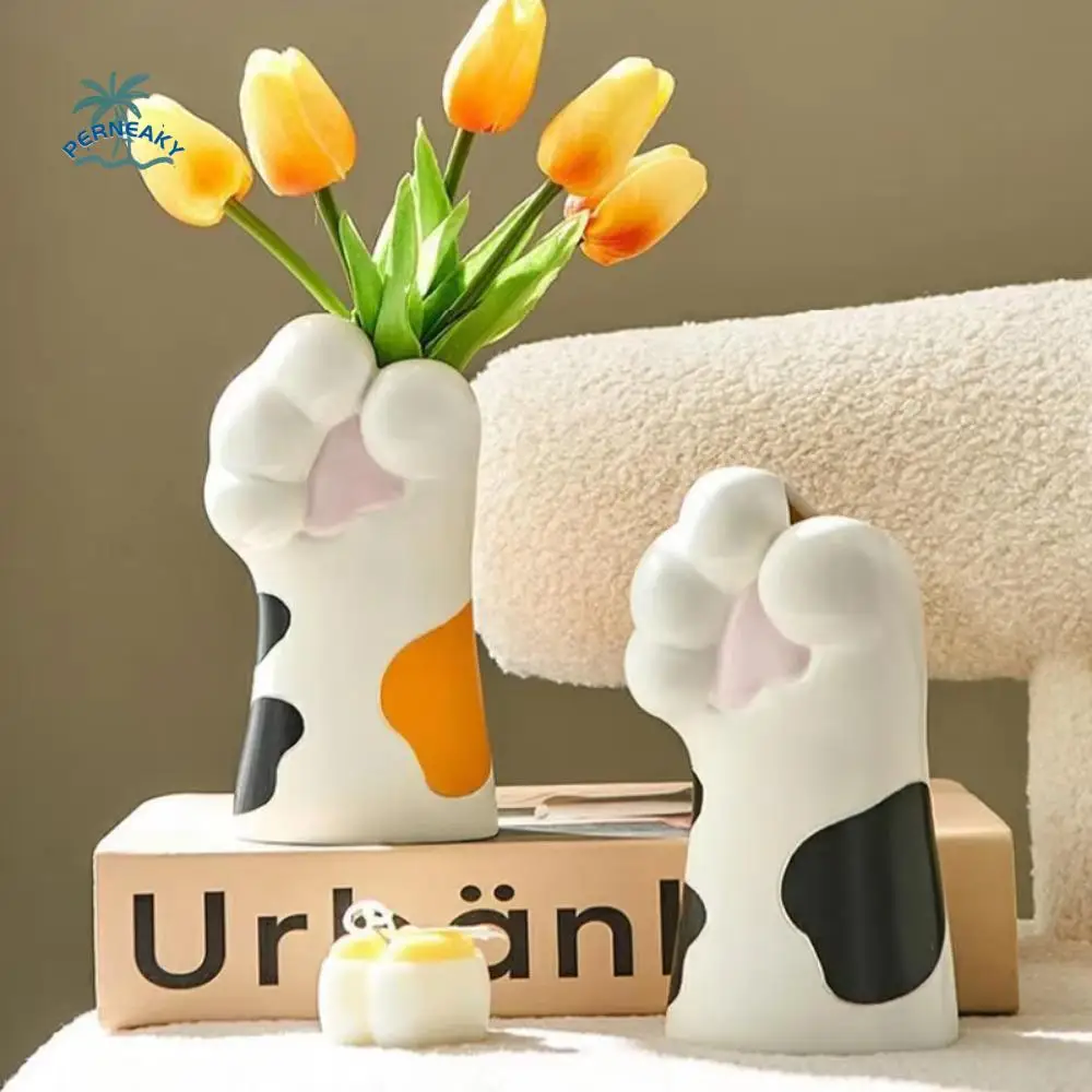 

Creative Resin Crafts Cat Claw Flower Vase Painted Cute Desktop Plants Pot Handmade Cat Claw Holder Home Ornament