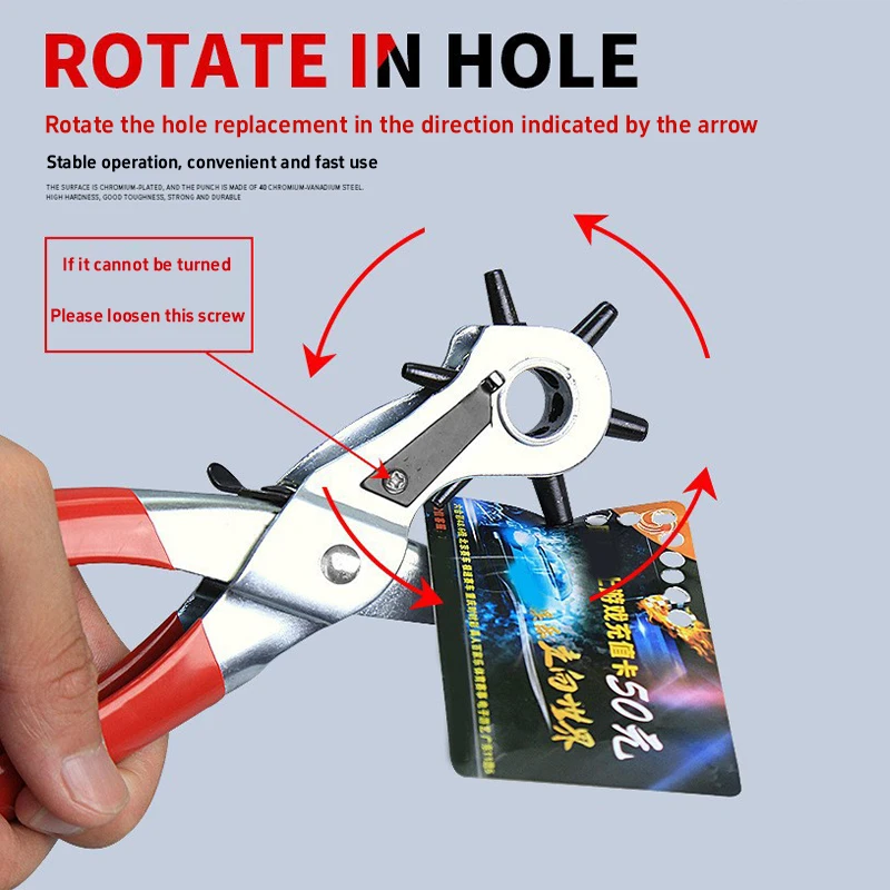 Leather Hole Punch Pliers Multi-Functional German-Style Belt Hole Puncher Revolve Sewing Machine Bag Setter Strap Leathercraft