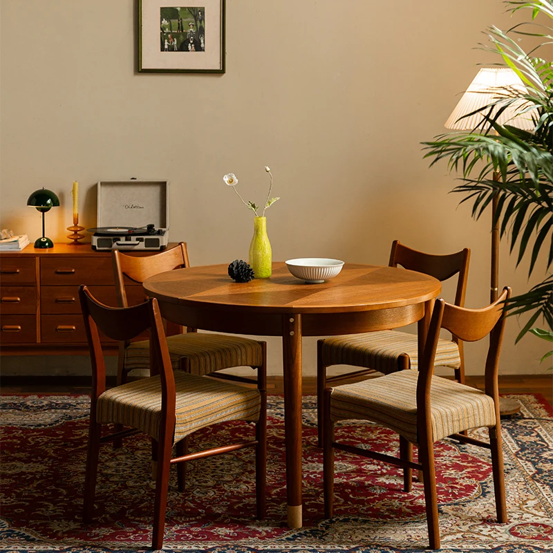

Captain Sade solid wood retractable dining table small household dining table medieval retro style teak round eating table