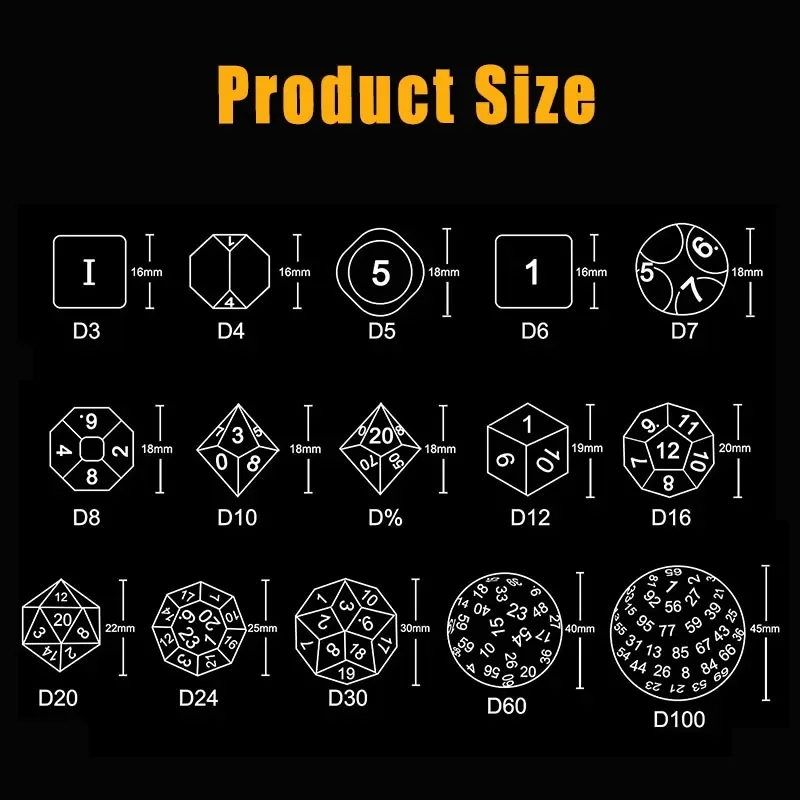 15 قطعة متعددة أرقام الوجه مبهمة الأسود نرد متعدد السطوح مجموعة ل RPG D3 D4 D5 D6 D7 D8 D10 D12 D16 D20 D24 D30 D60 D100