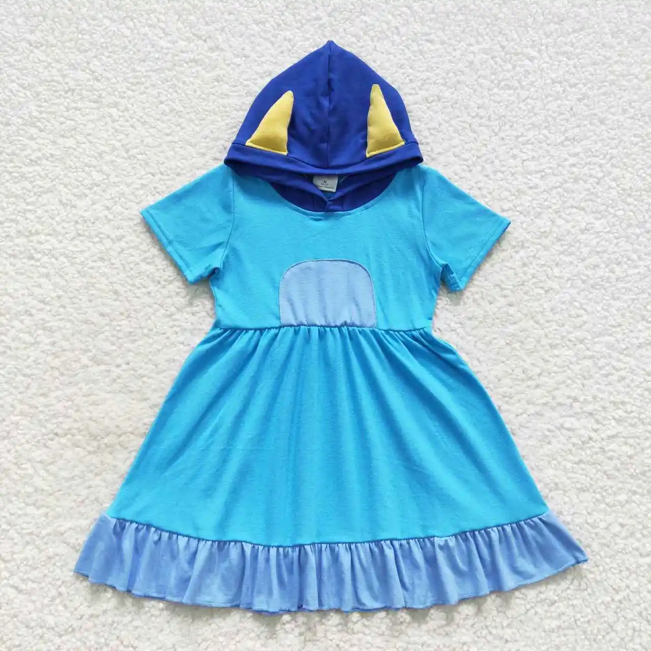 Factory Supply RTS Fancy Boutique Toddler Kids Fall Clothing Girls Blue Hooded Dress