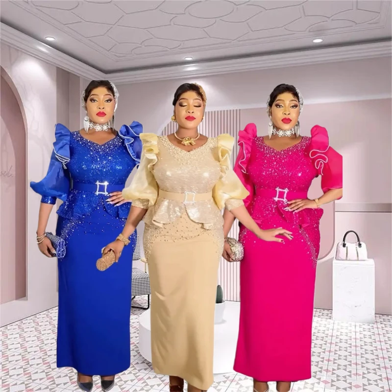 

Африканские платья для женщин, большие размеры, Дашики, длинное платье макси с блестками, элегантное мусульманское свадебное вечернее платье в Турции, африканская одежда