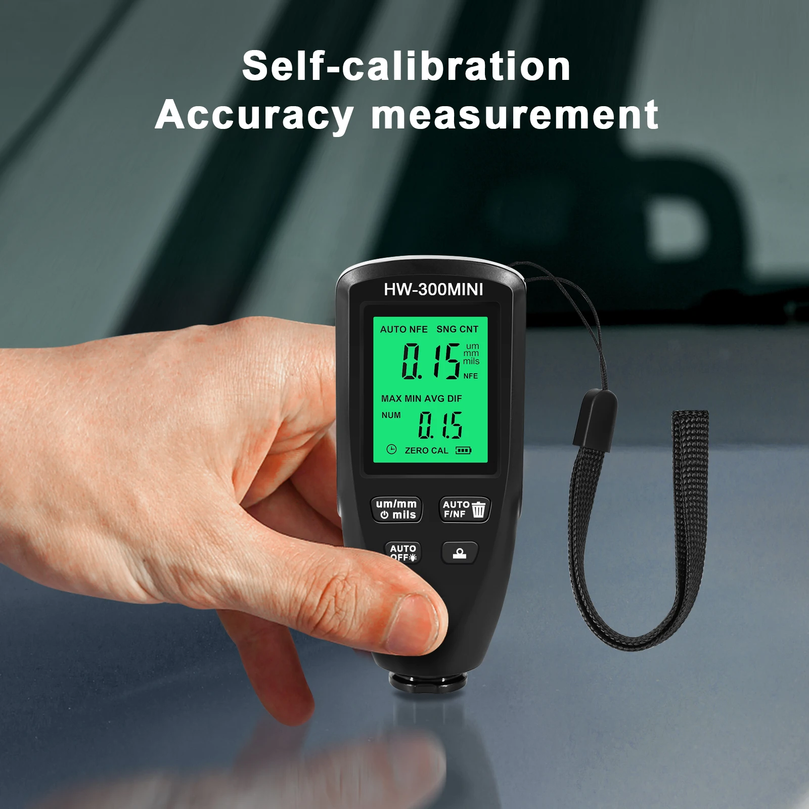 HW-300 Mini Coating Thickness Gauge 0.1mm 0-2000UM High Sensitive Probe Paint Film Automatically Thickness Tester for Fe NFE