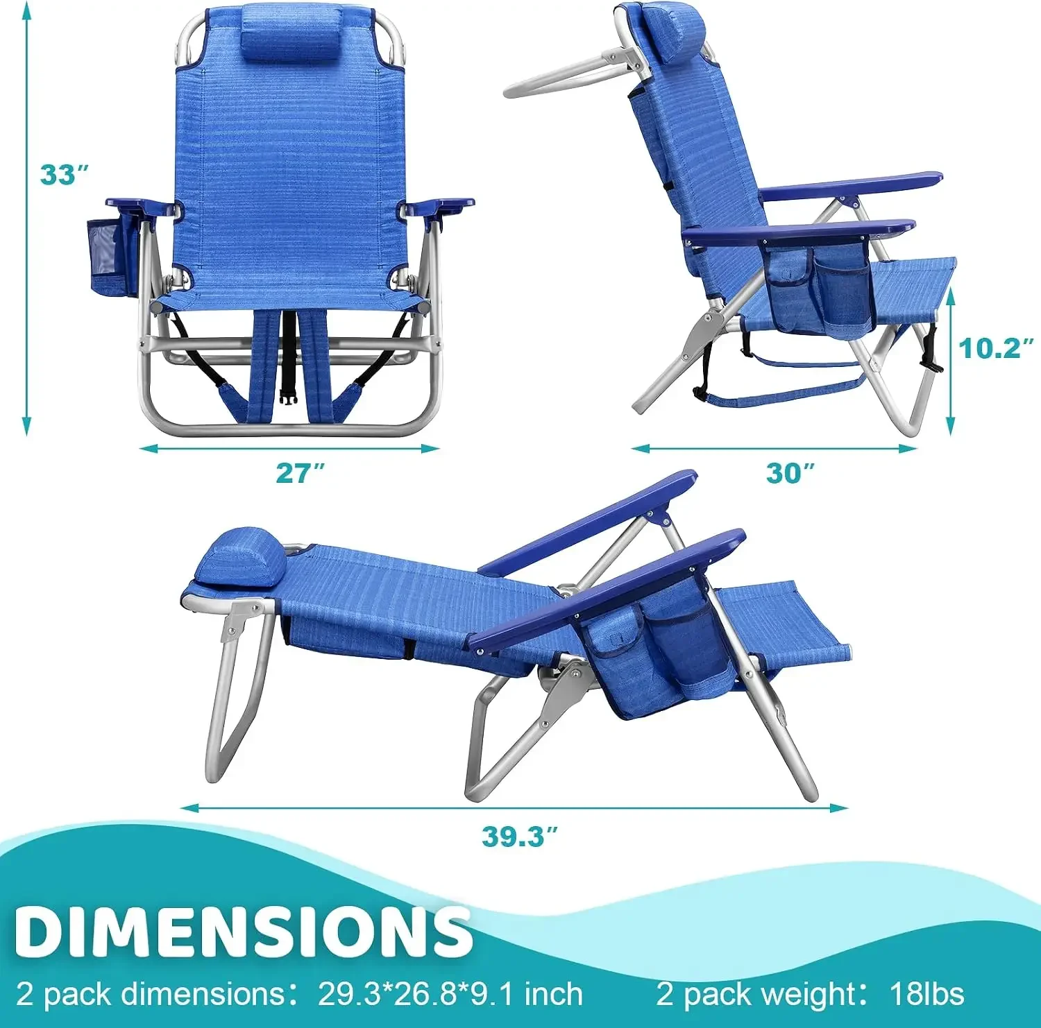 Backpack Beach Chairs for Adults,1/2 Pack Folding Heavy Duty Camping Chair with Large Pockets and Cup Holder,Adjustable high