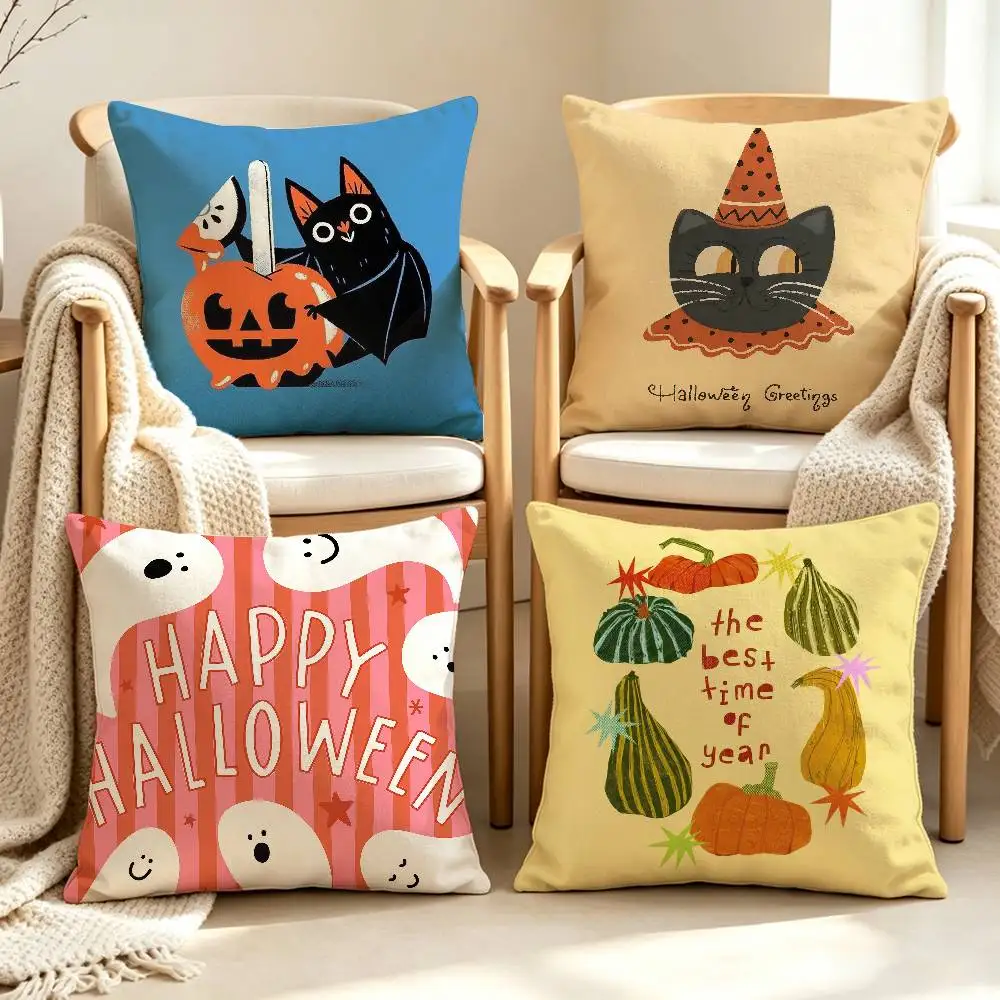 So cute Halloween Illustration Custom Double Sided Print Square Pillow Cushion Cover