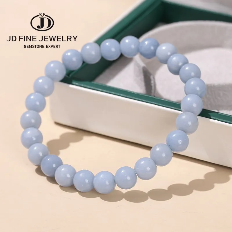 

JD Natural Stone Blue Angelite Angel Bracelet Women Fashion 6 8 10mm Beads Single Elastic Romantic Crystal Bangles Yoga Jewelry