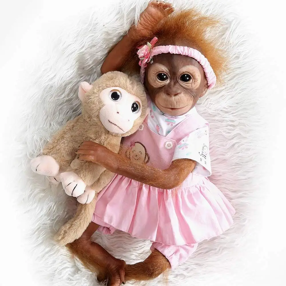 

50cm Lifelike Monkey Doll Silicone Vinyl Reborn Baby Ape Newborn Like Real Orangutan Toddler Realistic Babies Dolls Kids Toy