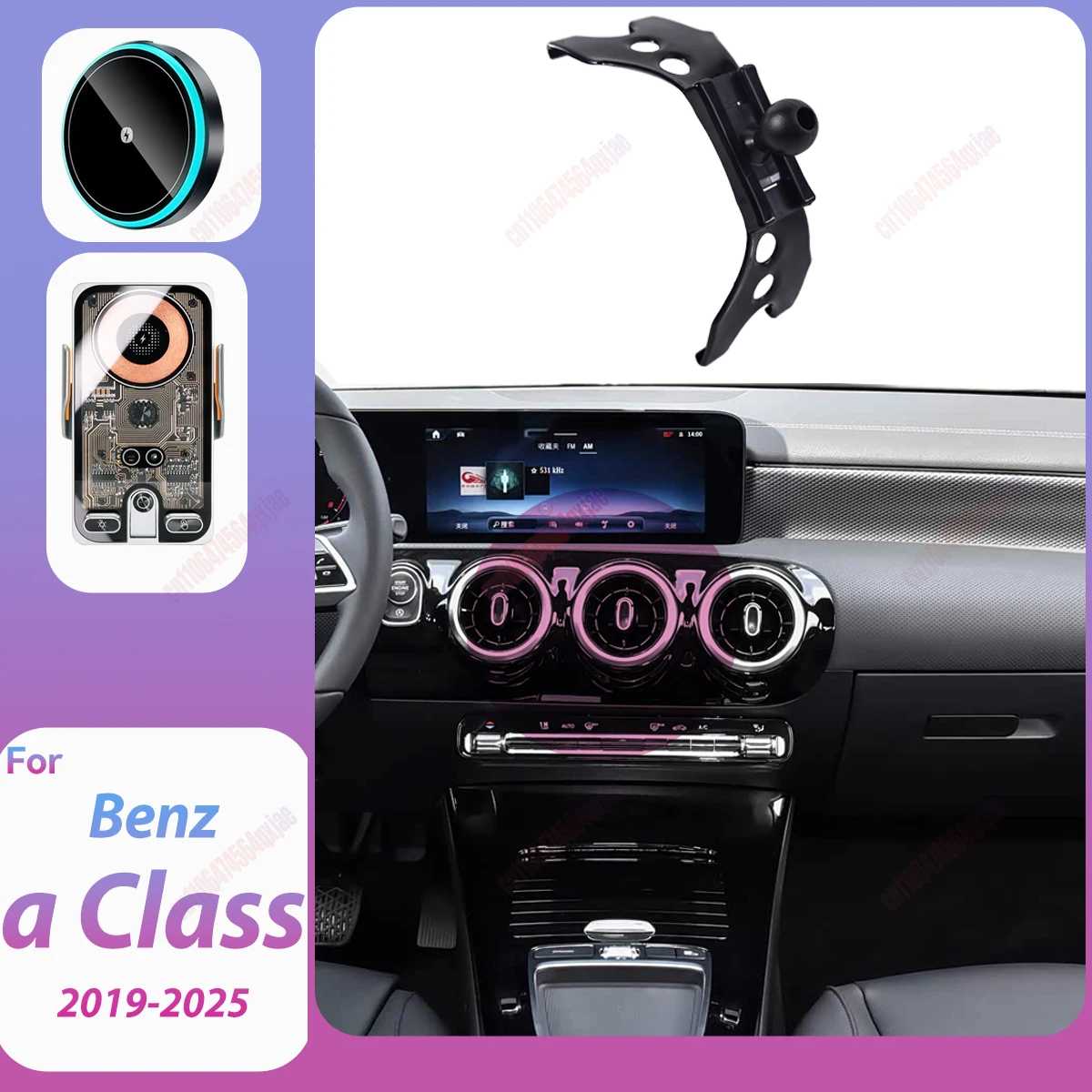 Suporte para Telefone de Carro para Mercedes Benz Classe A W177 2019-2025, Carregador Sem Fio para Acessórios Magsafe
