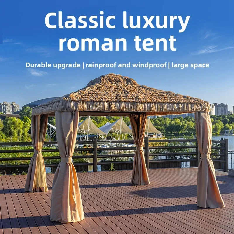 Outdoor garden pavilion simulation thatch pavilion courtyard waterproof and sunscreen food stall B & B catering