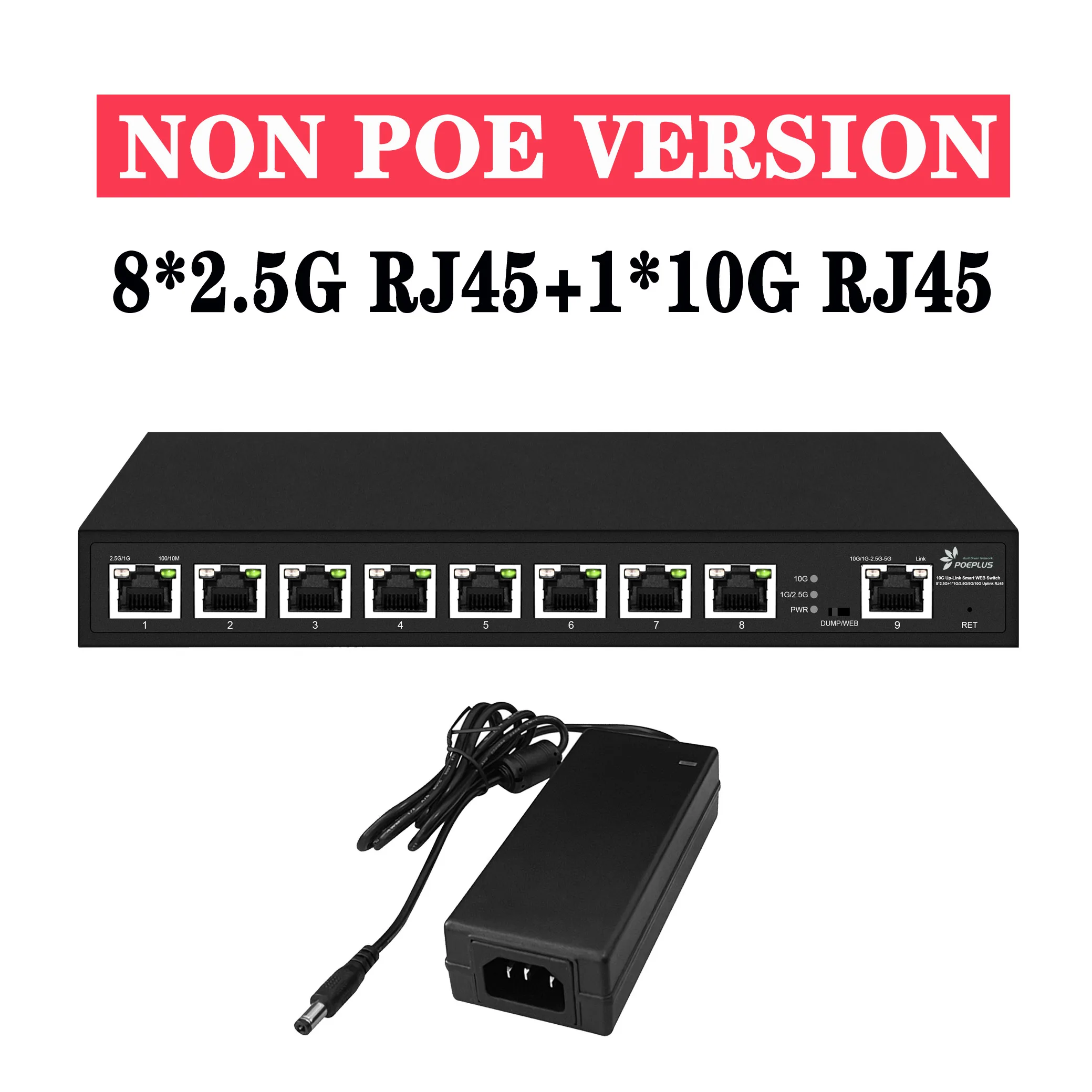 8 Ports  2.5Gps POE Or RJ45 Web Managed Switch  with 1*10Gbe RJ45 Uplink